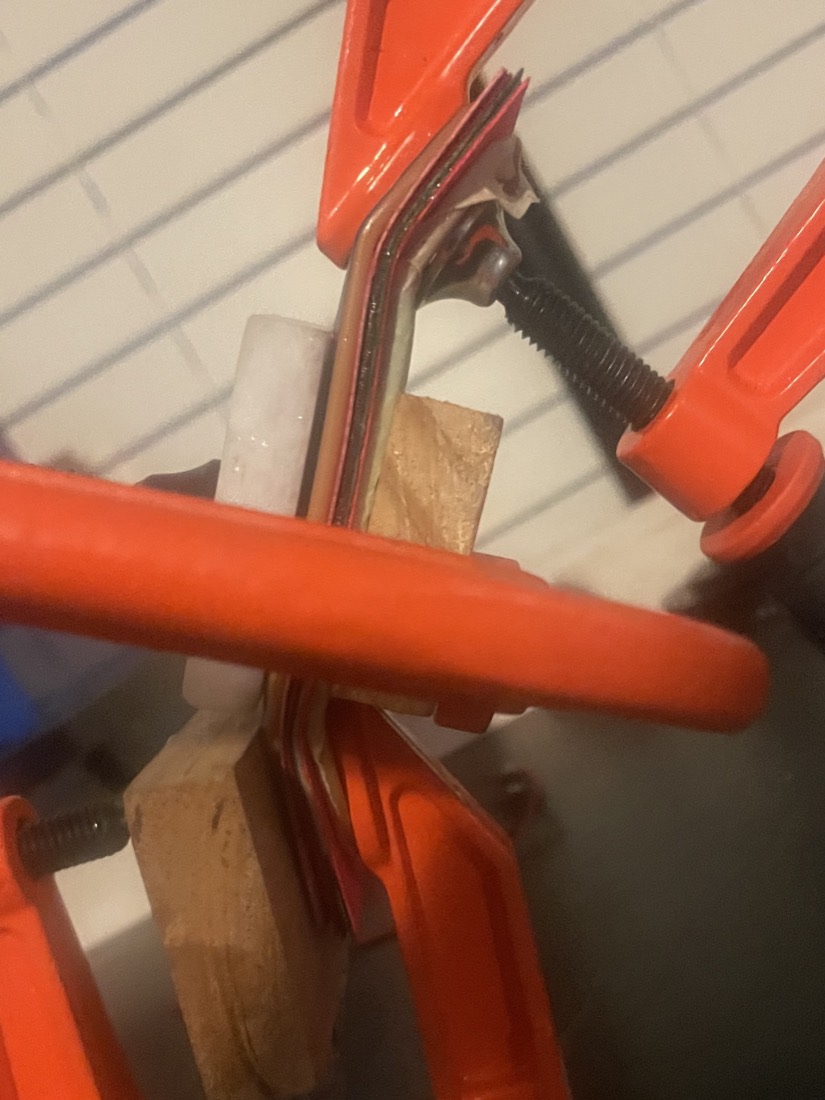 A deck clamped up with every clamp in the shop